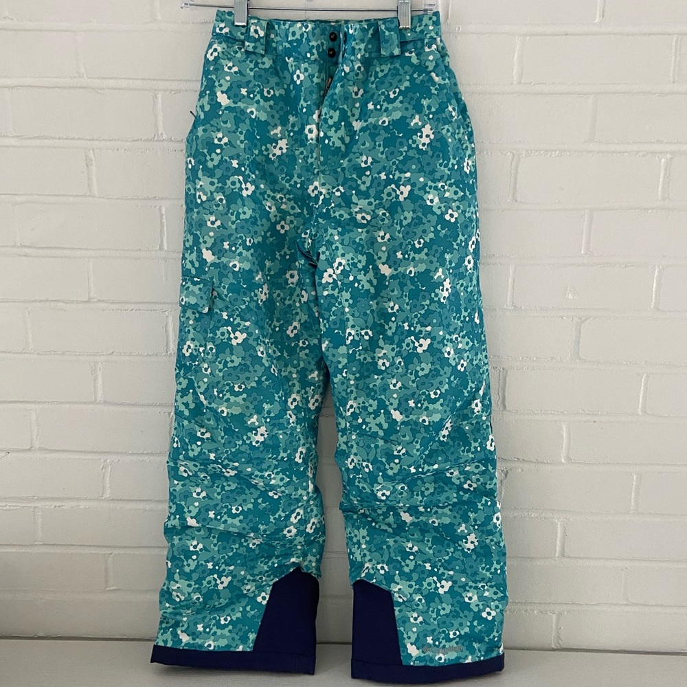 Girls Size L Floral Blue-Teal Flower Print Ski Snow Winter Outdoor Pants